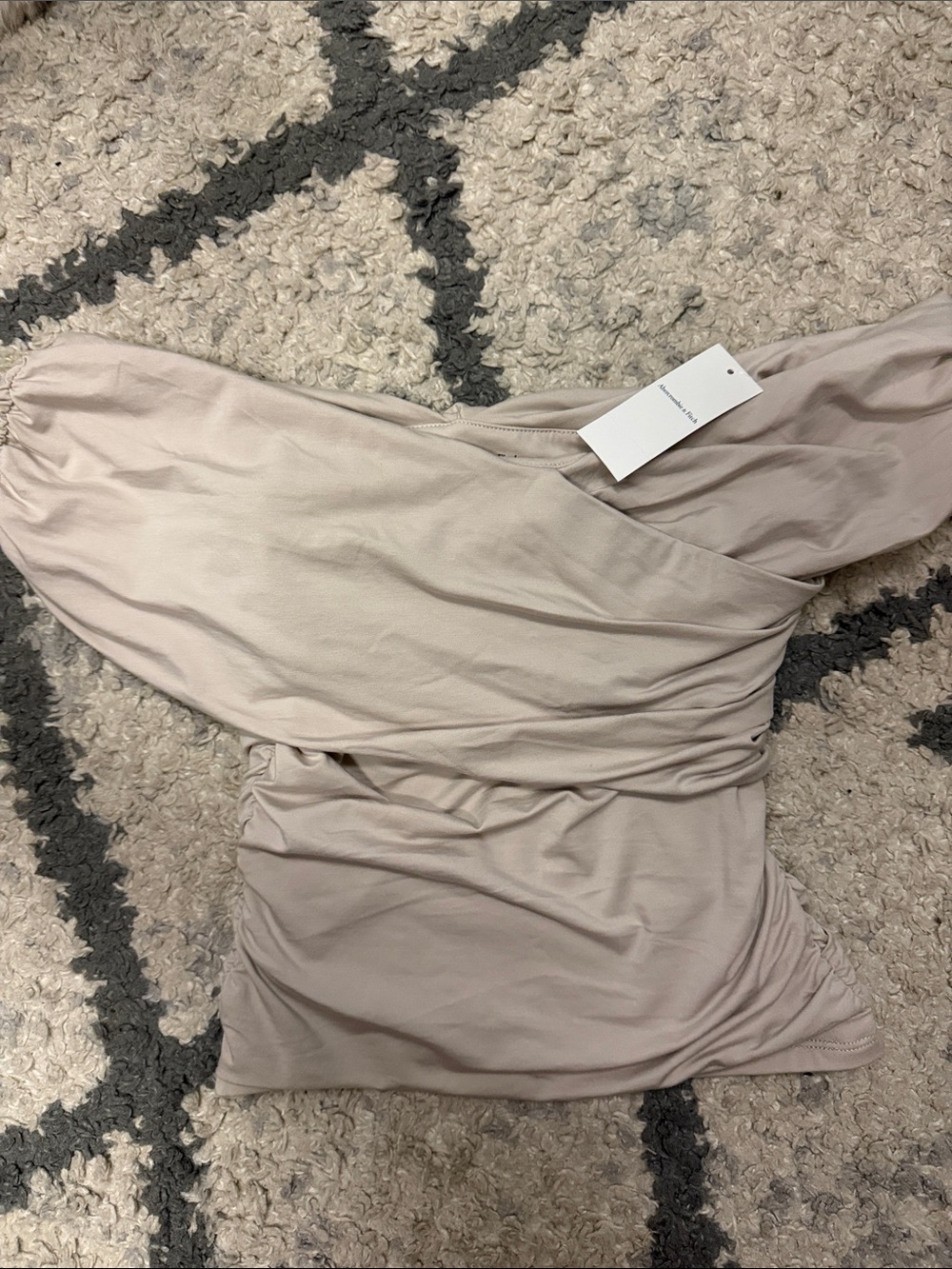 Abercrombie & Fitch One-Shoulder Wrap Dress in Light Beige